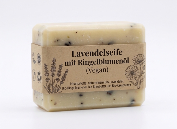 Lavendelseife mit Ringelblumenöl – Handgemachte Naturseife (Vegan)