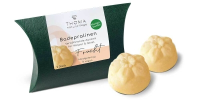 Handgemachte Badepralinen mit Mangobutter- Frucht – Nachhaltige Schweizer Naturkosmetik
